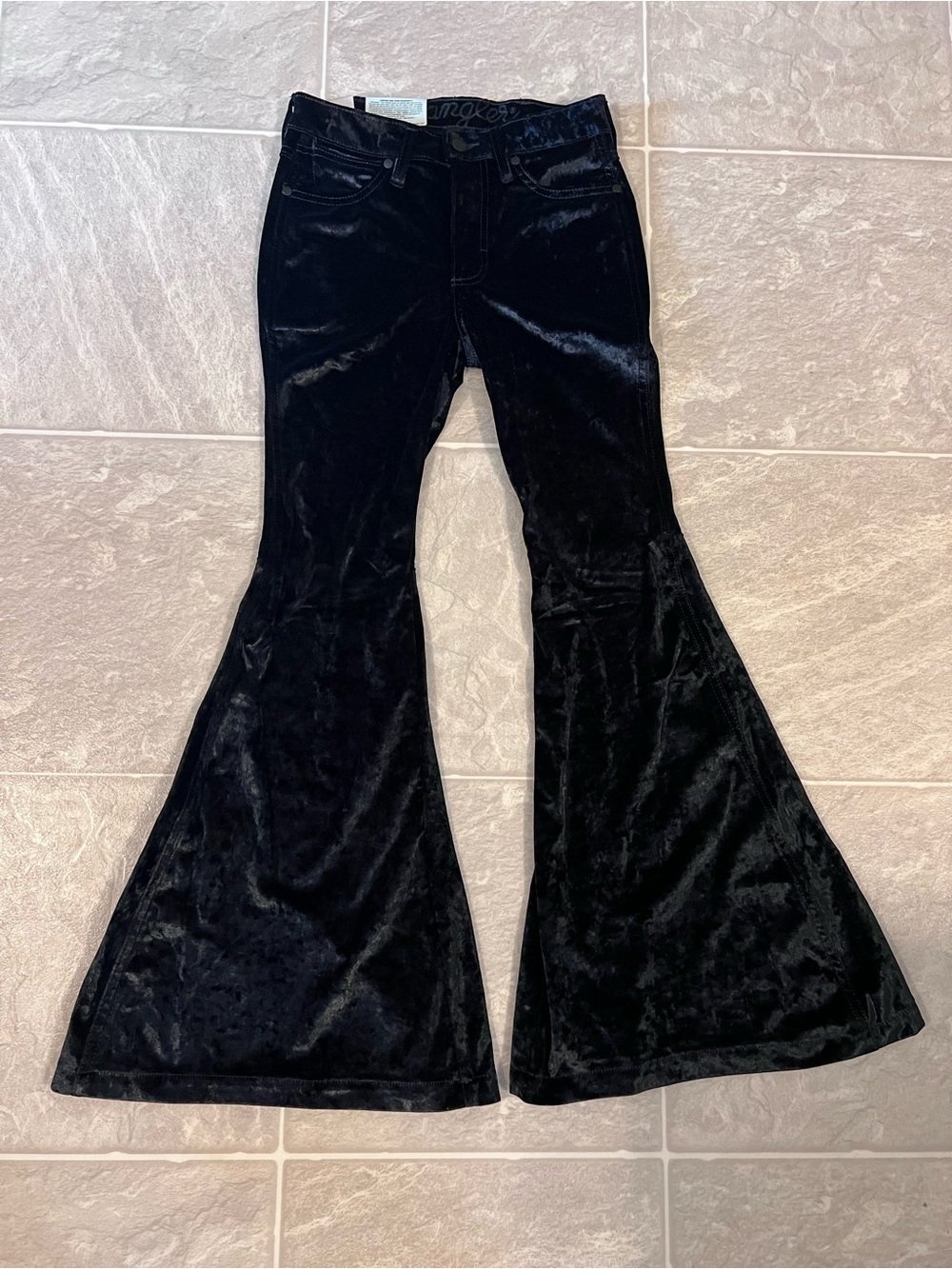 NWT Wrangler Retro Black Velvet Flare Bells Pants High Rise Size 25x30